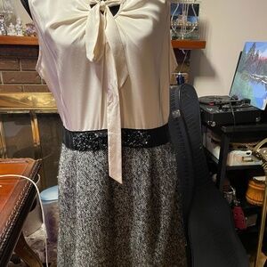 Kate Spade Tiera Silk And Tweed Beaded Black Cream Dress Size 14 (fits like 12)